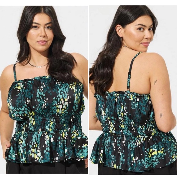 Torrid Tank Top Women's 4X Green Peplum Square Neck Brushed Rain‎ Dot $45 - Picture 1 of 9